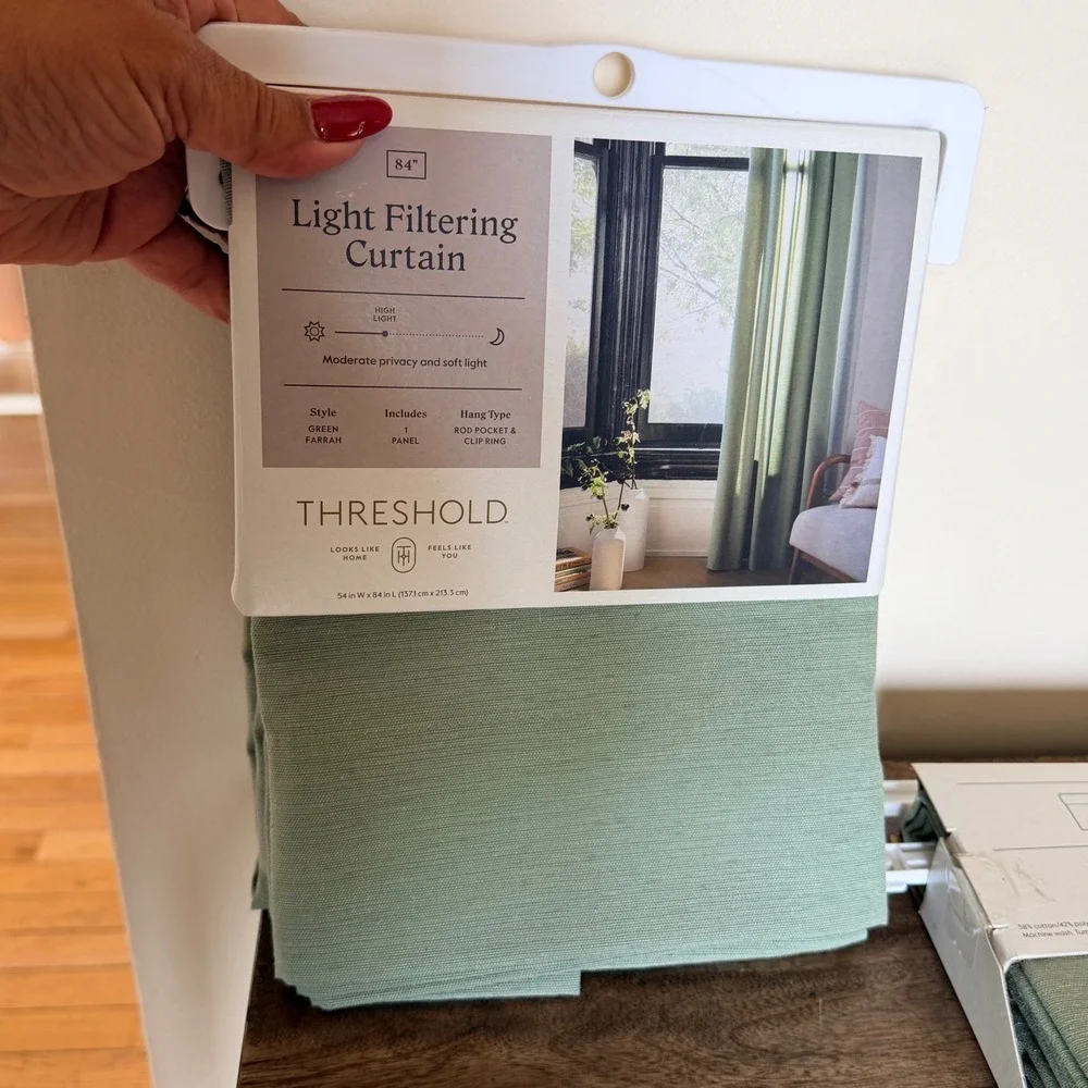 Threshold Light Filtering Curtain Green Farrah 54x84 Sage Cotton Blend 2 Panel